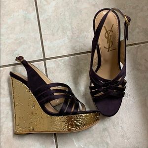 YSL Gold/plum Holiday wedges